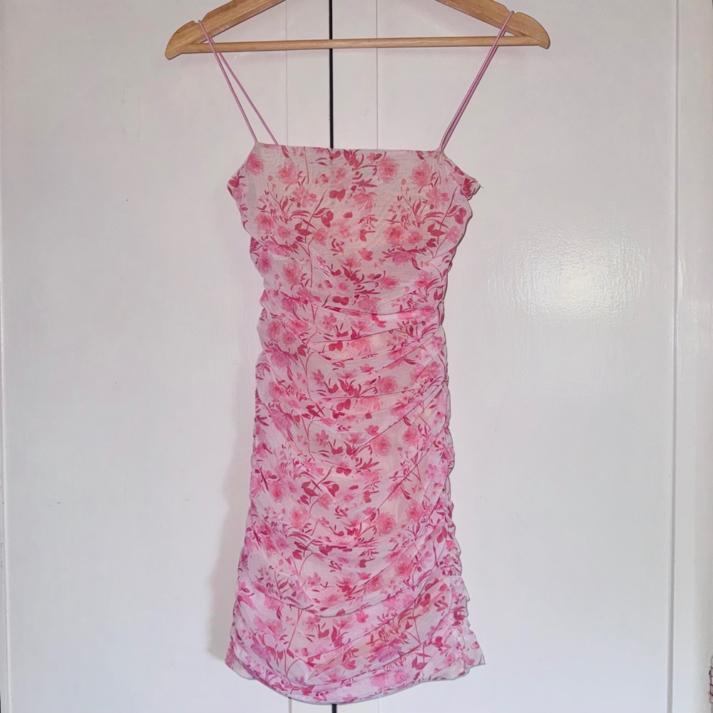 Oh Polly Flower of Love Pink Mesh Mini Dress - Picture 5 of 7